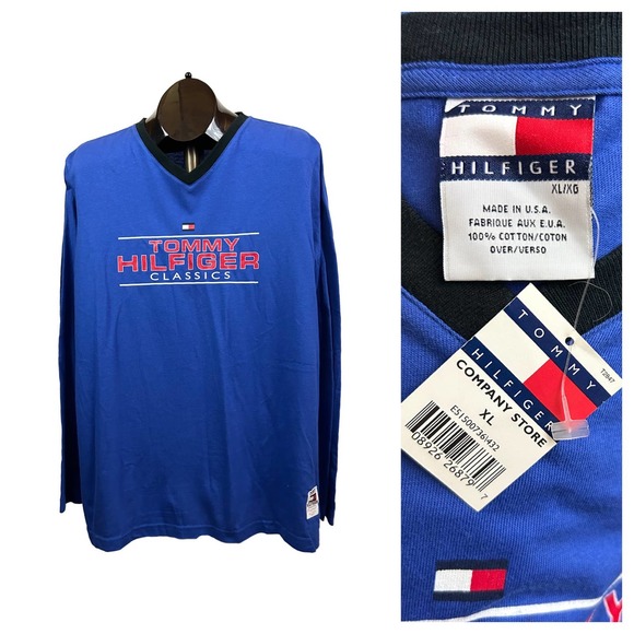Y2K NWT Tommy Hilfiger Spellout Long Sleeve T Shirt USA Made / Men’s XL * - Picture 1 of 4